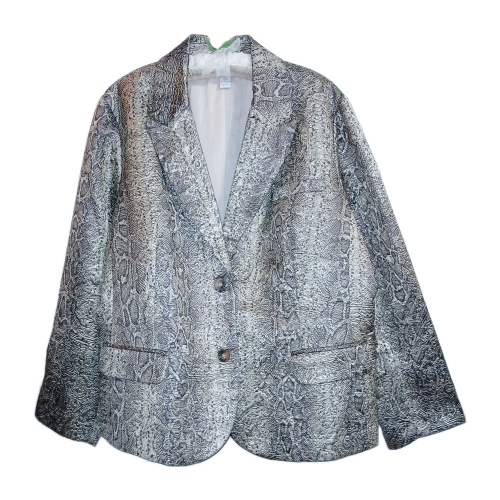 Chico's Women Single Breasted Jacket 4 20 Khaki Cotton Blend Snake Office Work
